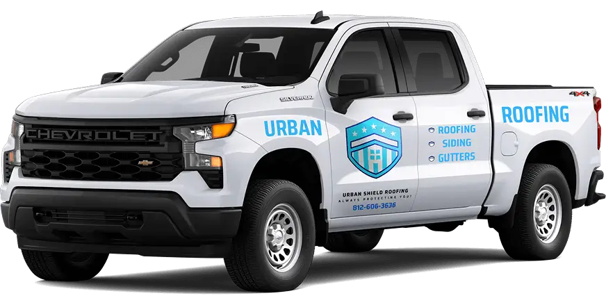 Urban Shield roofing contractors truck with branding mockup