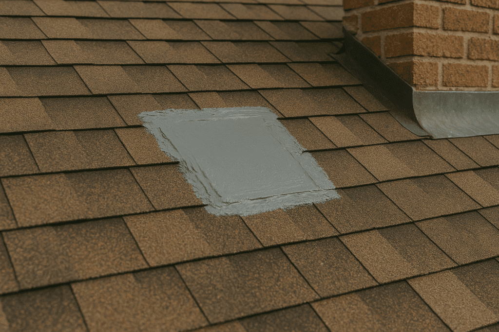 A patched roof after learning how to patch a leak in the roof