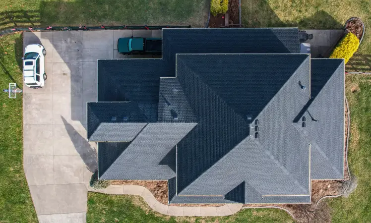 Residential roofing, aerial drone Residential roofing, aerial drone