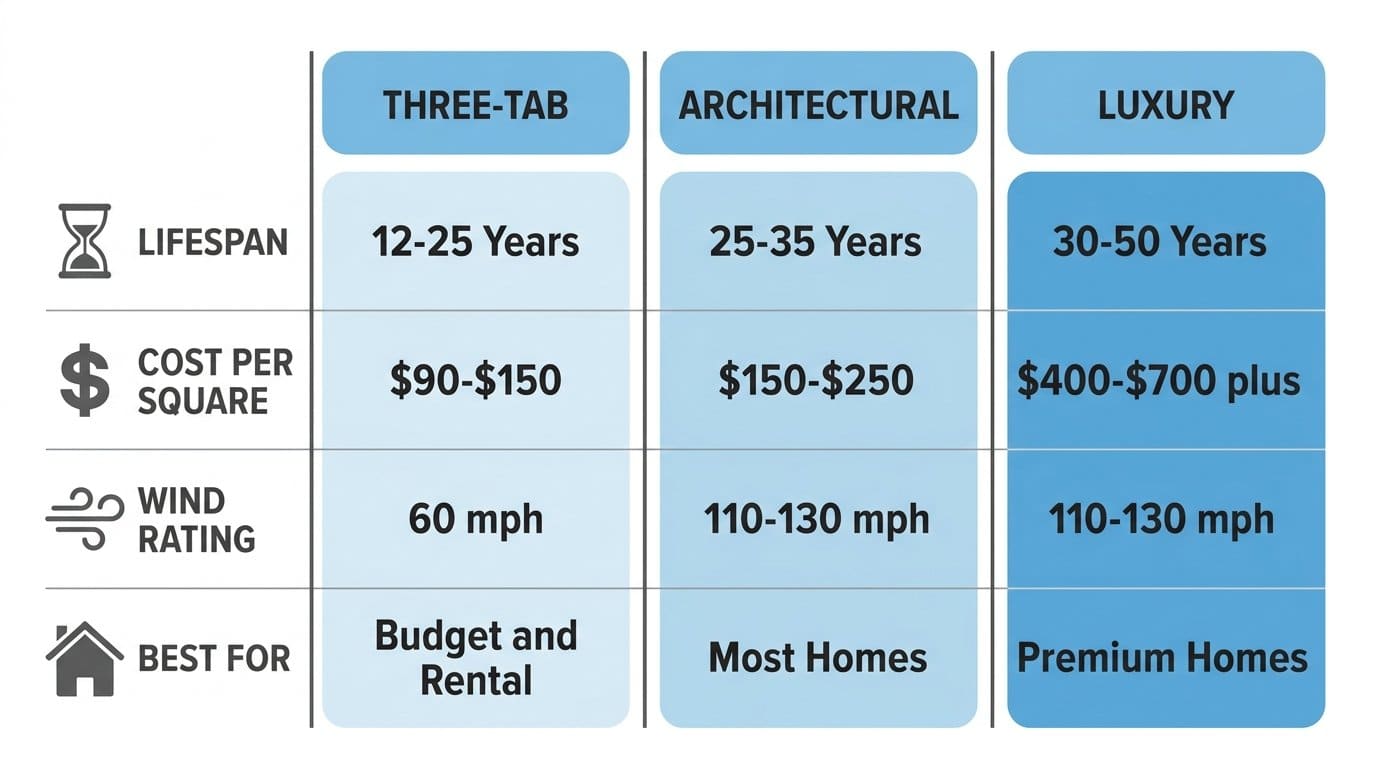 Urban Shield Roofing Three Shingle Grades Compared