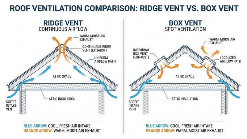 Urban Shield Roofing Ridge Vent vs. Box Vent: Best Roof Ventilation for Indiana Homes
