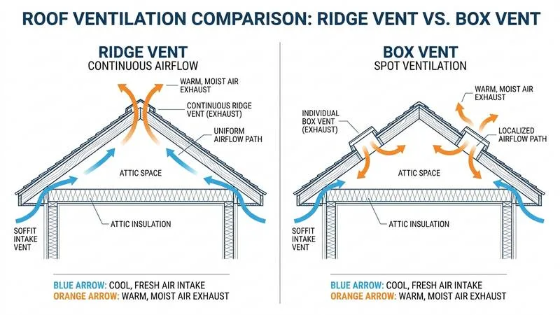 Urban Shield Roofing Ridge Vent vs. Box Vent: Best Roof Ventilation for Indiana Homes